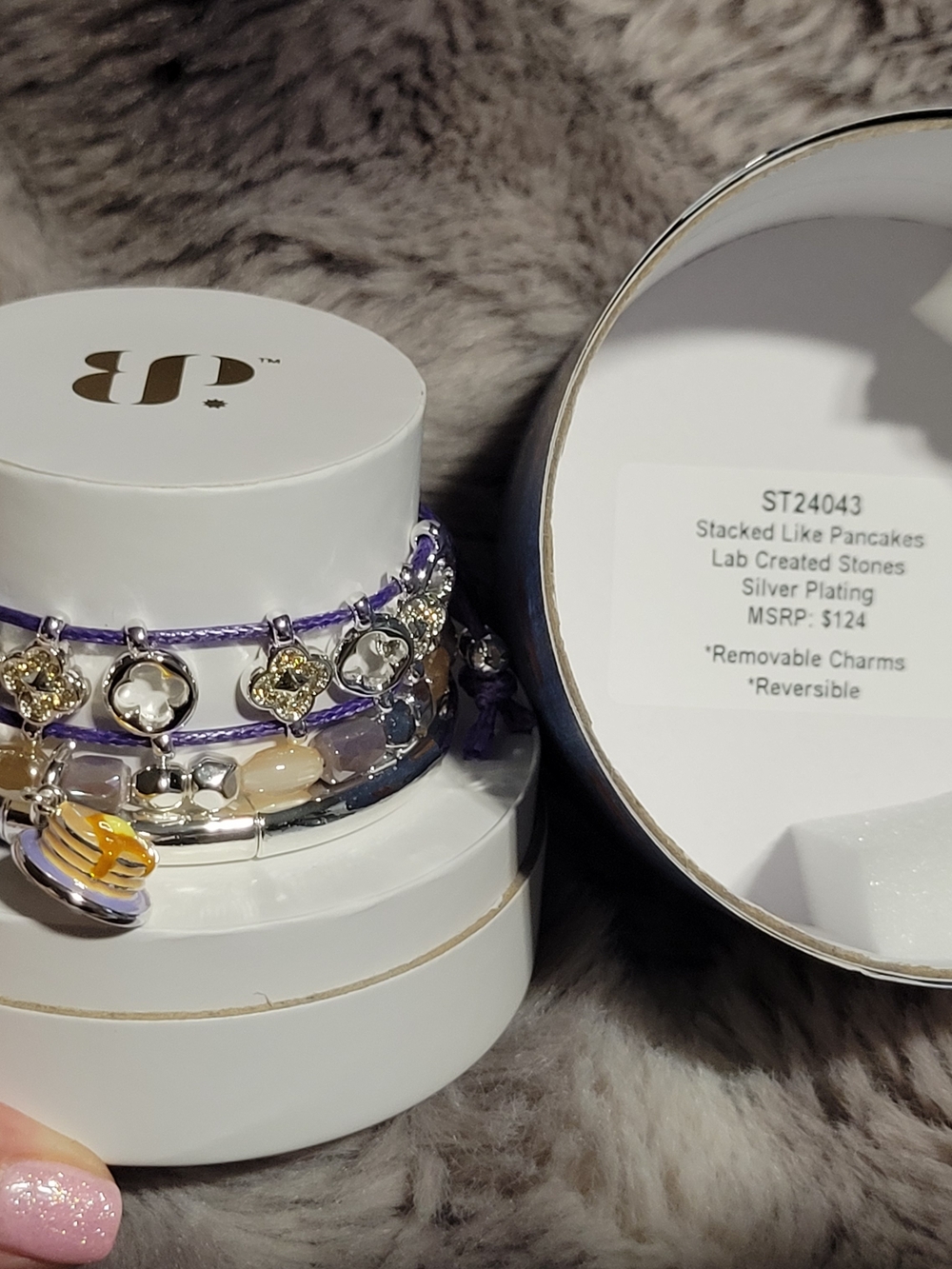 Stacked Charm Bracelet Set in Purple and Silver - ST24043